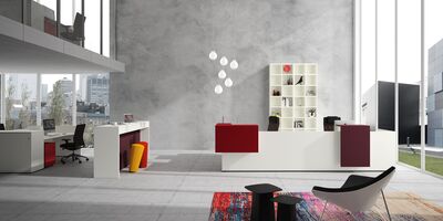 Empfangsbereich mit Großraumbüro