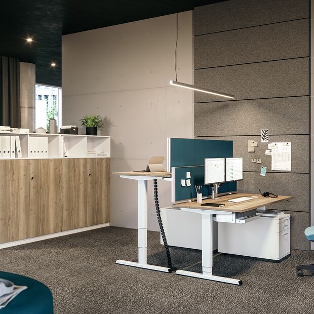 Ordnerschrank im Büro am ergonomischen Arbeitsplatz