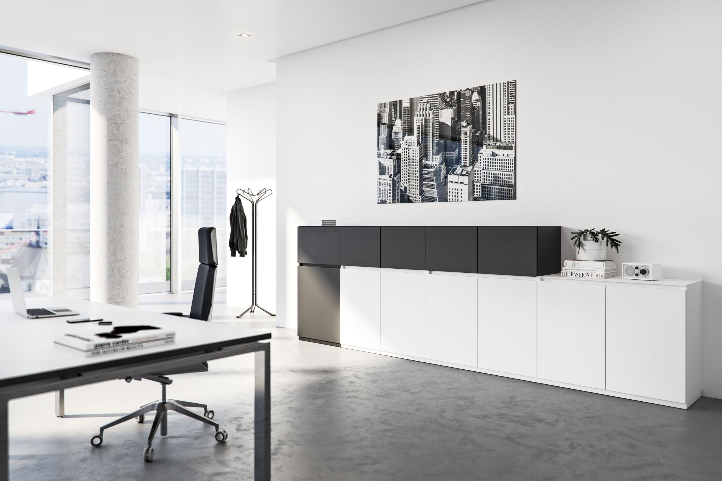 Minimalistischer Büroschrank in schwarz weiß