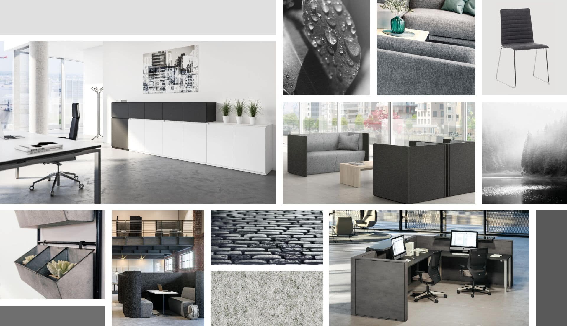 Smoky Farbkonzept Büro –puristische Eleganz