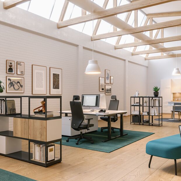 Offener, wohnlicher Büroschrank für Stauraum