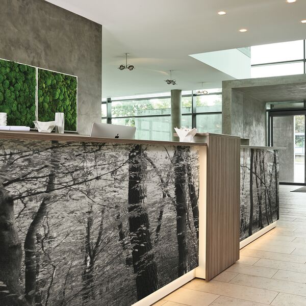 Empfangstheke mit Beleuchtung und Motivdruck