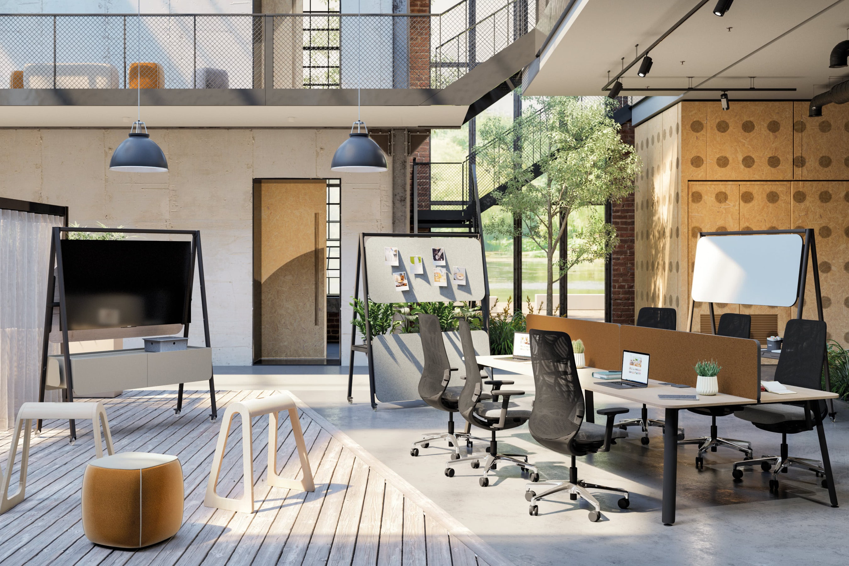 Moderne Büroeinrichtung mit Bürotisch und Bürostuhl Moderne Büroeinrichtung mit Bürotisch und Bürostuhl